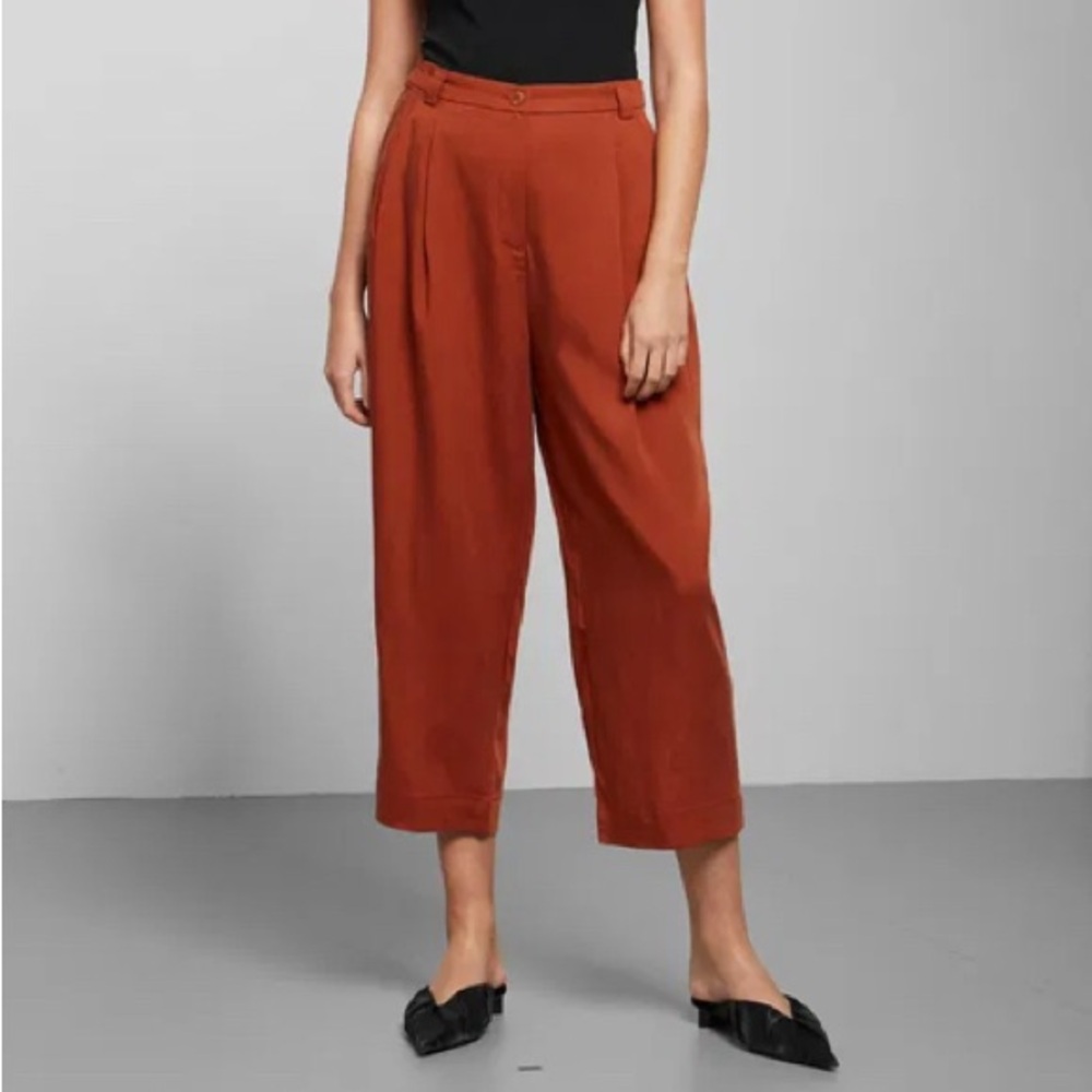 Weekday Wide-Leg Crop Pants, Medium, Rust Orange Flowy High Waist Summer Pleated